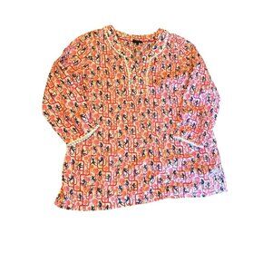 Talbots Women's Monkey Print Long Sleeve Blouse L 100% Cotton